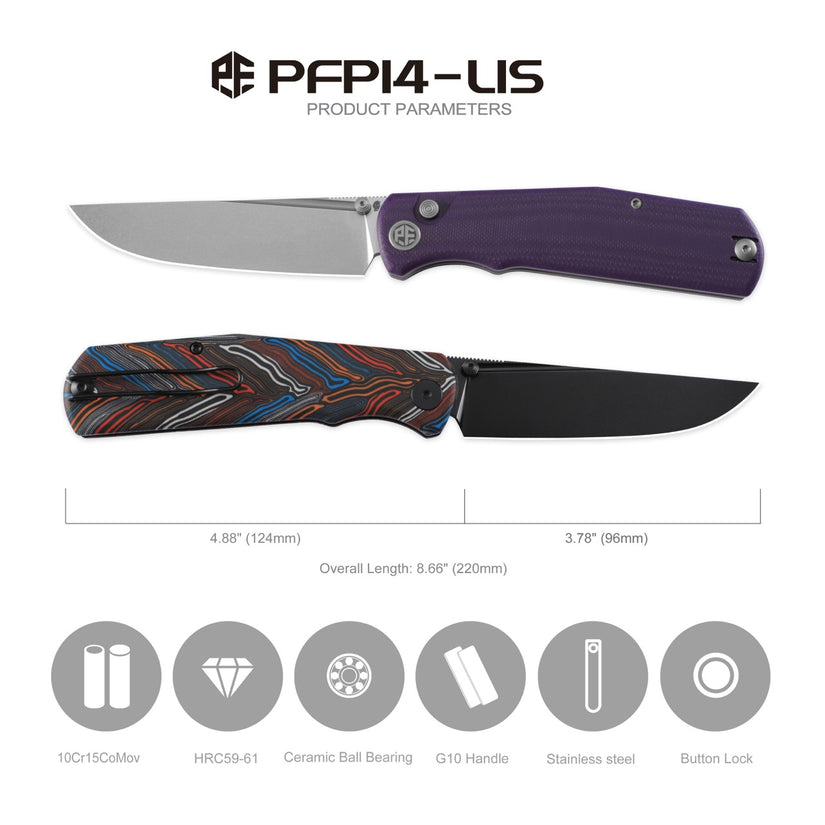 Petrified Fish Lis PFP14DDW - 3.78" 10Cr15coMoV Black Stonewashed, Black G10 Handle