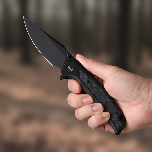 Wixco Scort WX14-A - 3.6" 14C28N Black PVD Blade, Black Aluminium with Purple Shredded Carbon Fibre Handle