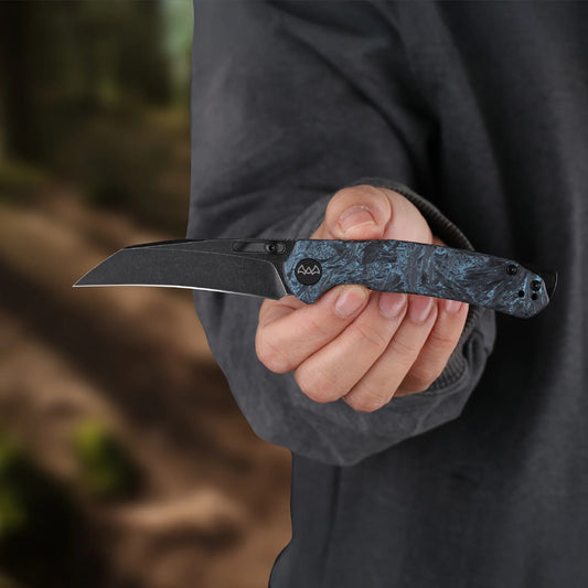 Wixco Wortex WX16-C - 3.1" 14C28N Black PVD Blade, Blue Shredded Carbon Fibre Handle