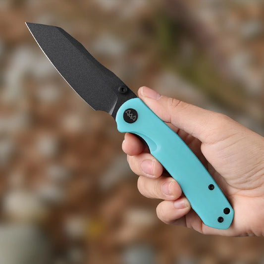 Wixco Axor WX15-C - 3.35" 14C28N Textured Black Blade, Light Blue G10 Handle