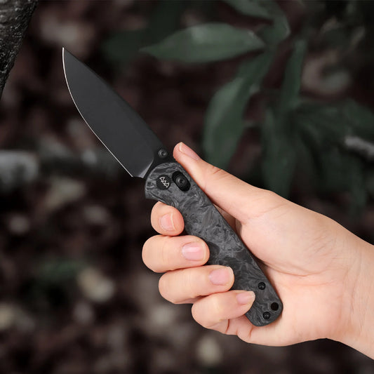 Wixco Drax WX10-B - 3.23" 14C28N Black PVD Blade, Grey Shredded Carbon Fibre Handle