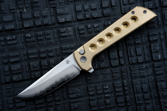 North Mountain Blade Chop 2 Bronze - 3.4" SLD-Magic Steel San Mai Tanto Blade, Bronze Holes Handle