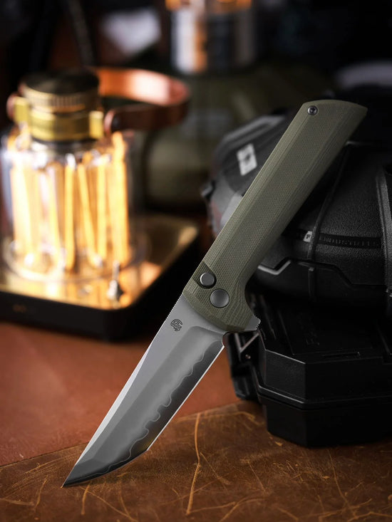 North Mountain Blade Chop 2 G10 - 3.4" SLD-Magic Steel San Mai Tanto Blade, Green G10 Handle