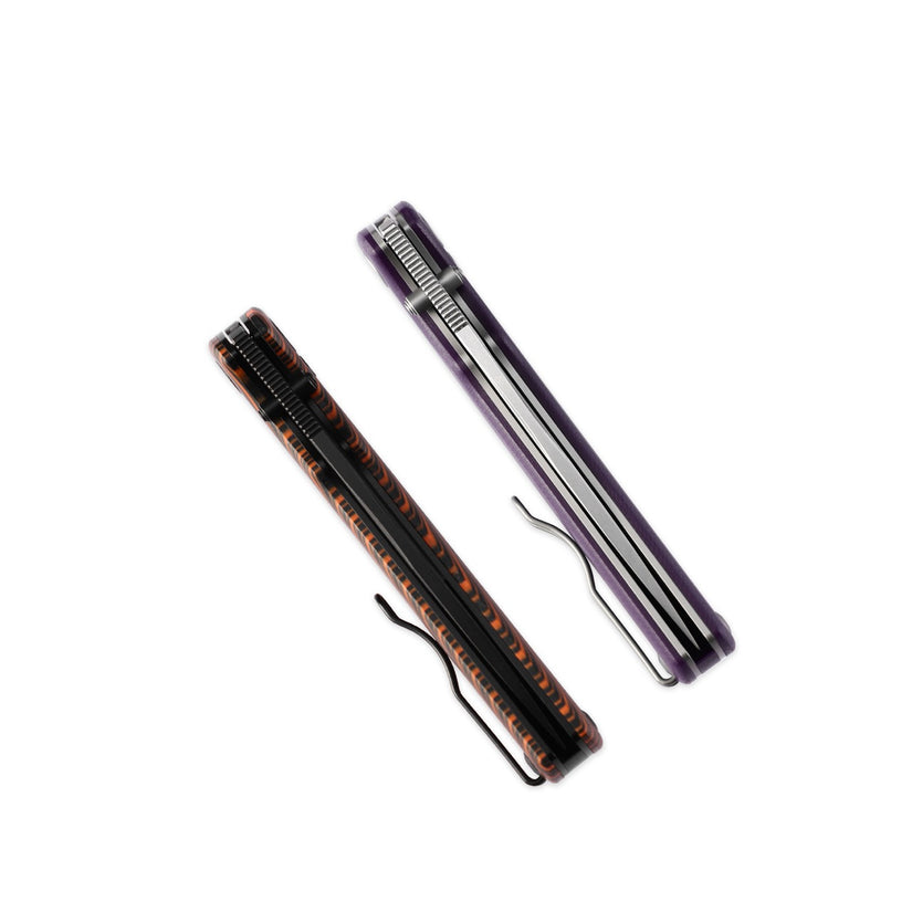 Petrified Fish Lis PFP14ODMDW - 3.78" 10Cr15coMoV Black Stonewashed, Orange GMascus Handle