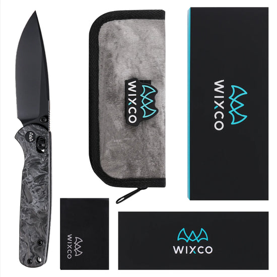 Wixco Drax WX10-B - 3.23" 14C28N Black PVD Blade, Grey Shredded Carbon Fibre Handle