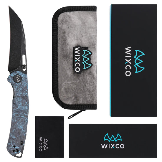 Wixco Wortex WX16-C - 3.1" 14C28N Black PVD Blade, Blue Shredded Carbon Fibre Handle