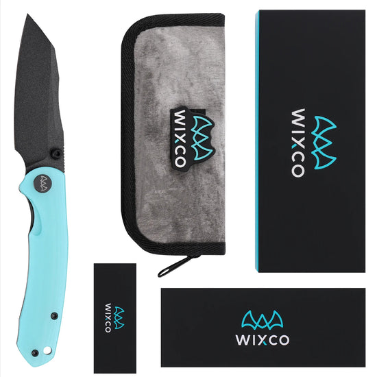 Wixco Axor WX15-C - 3.35" 14C28N Textured Black Blade, Light Blue G10 Handle