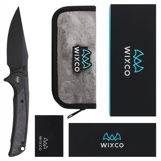 Wixco Scort WX14-A - 3.6" 14C28N Black PVD Blade, Black Aluminium with Purple Shredded Carbon Fibre Handle