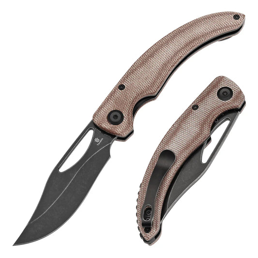 Tenable Gideon T1119A2 - 3.5" Nitro-V Black Stonewashed Blade, Brown Micarta Handle