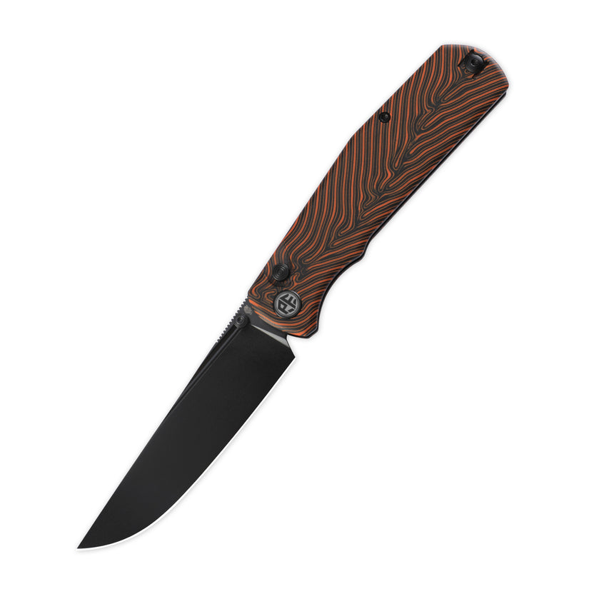 Petrified Fish Lis PFP14ODMDW - 3.78" 10Cr15coMoV Black Stonewashed, Orange GMascus Handle