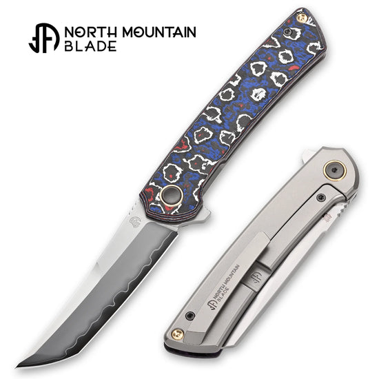 North Mountain Blade Zero - 3.5" SLD-Magic Tanto, Blue & Red Carbon Fibre and Titanium