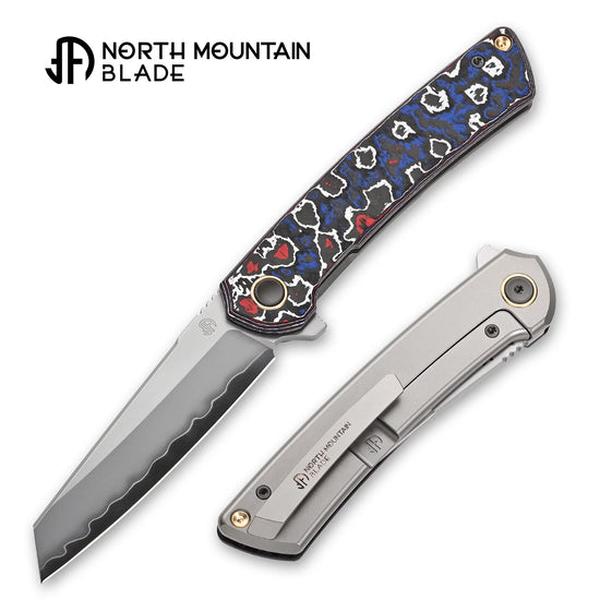 North Mountain Blade Echo - 3.5" SLD-Magic Sheepsfoot, Blue & Red Carbon Fibre and Titanium