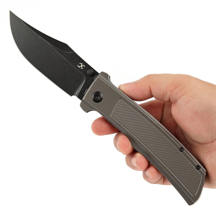 Kansept Bison - 4.25" CPM-S35VN Blackwash Blade, Grey Titanium Handle. K1108A3