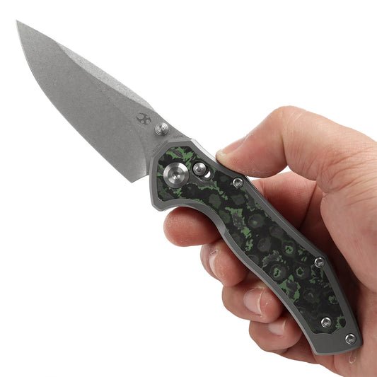 Kansept Apollo - 3.11" CPM-S35VN Stonewashed Blade, Stonewashed Titanium with Jungle Wear FatCarbon Handle. K2107V1