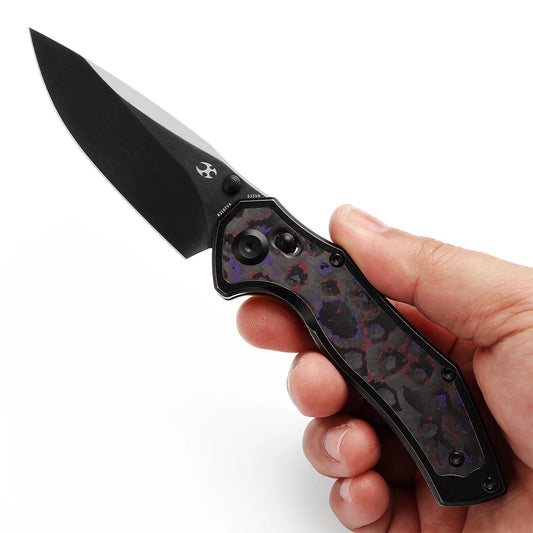Kansept Apollo - 3.11" CPM-S35VN Mirror DLC Blade, Blackwash Titanium with Purple Haze FatCarbon Handle. K2107V4
