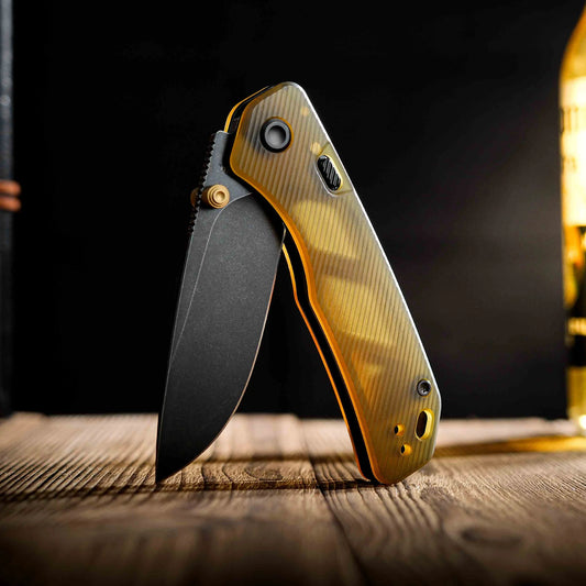 Vosteed Marten A1607 - 2.98" 154CM Black Stonewash Blade, Amber PEI Handle