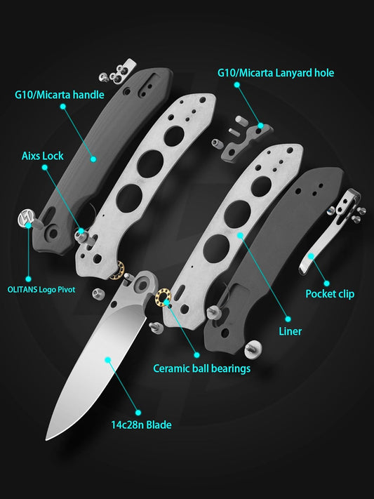 Olitans G031-BW - 3.3" 14C28N Satin Blade, Black Micarta Handle