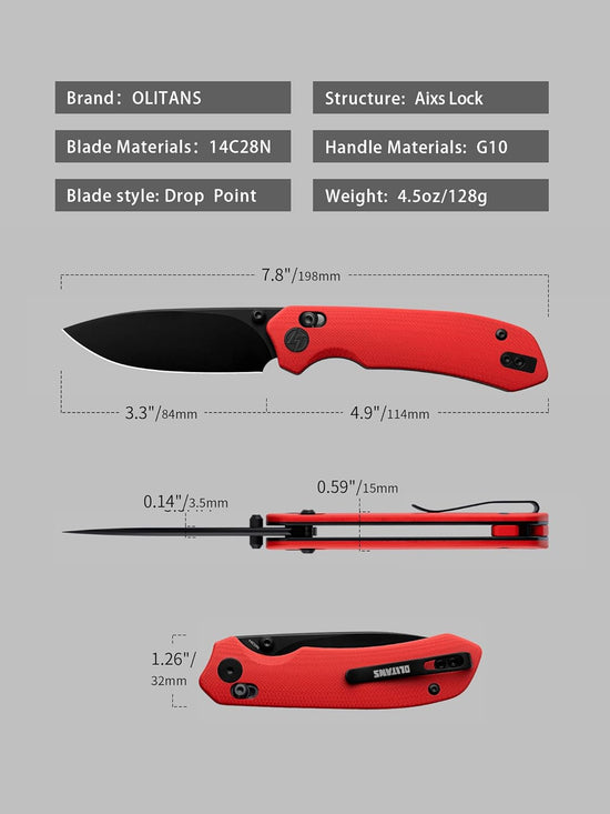 Olitans G031-BW - 3.3" 14C28N Satin Blade, Black Micarta Handle