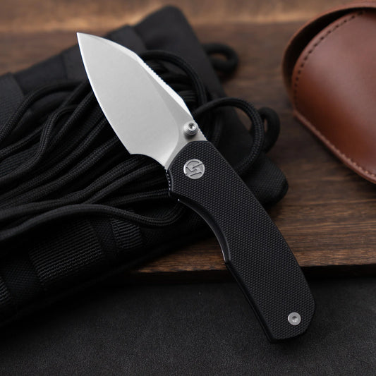 Olitans G057-BW - 2.36" 14C28N Satin Blade, Black G10 Handle