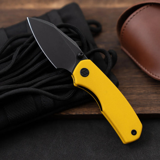 Olitans G057-YB - 2.36" 14C28N Black Blade, Yellow G10 Handle