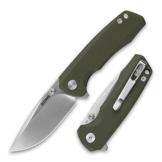 Olitans Bomber G061-GW - 2.91" D2 Satin Blade, Green G10 Handle