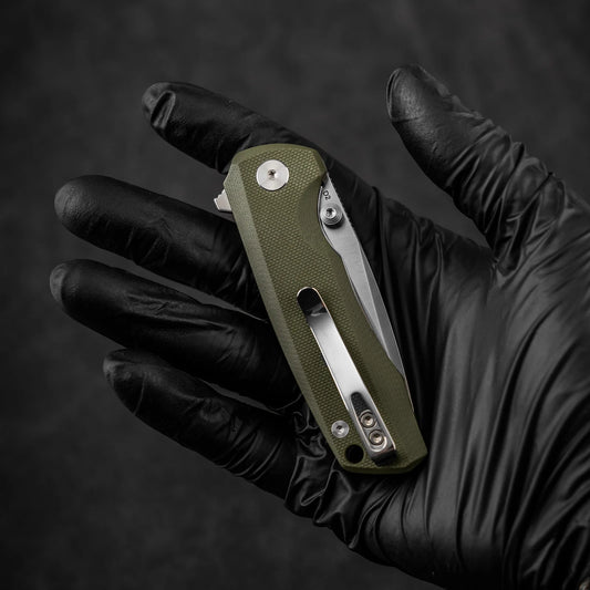 Olitans Bomber G061-GW - 2.91" D2 Satin Blade, Green G10 Handle