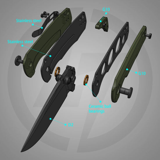 Olitans Bomber G061-GB - 2.91" D2 Black Blade, Green G10 Handle