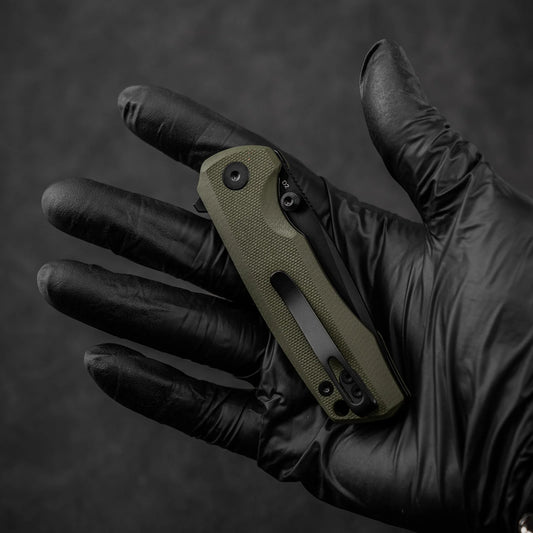 Olitans Bomber G061-GB - 2.91" D2 Black Blade, Green G10 Handle