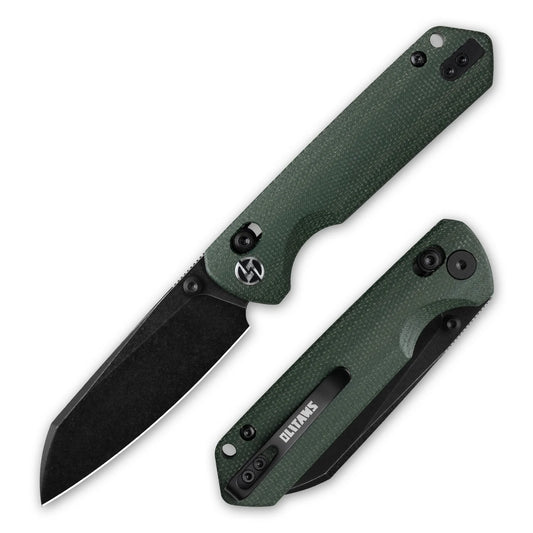 Olitans King Penguin G062-GB - 3.35" 14C28N Black Blade, Green Micarta Handle