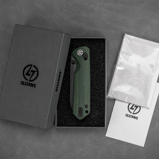 Olitans King Penguin G062-GB - 3.35" 14C28N Black Blade, Green Micarta Handle