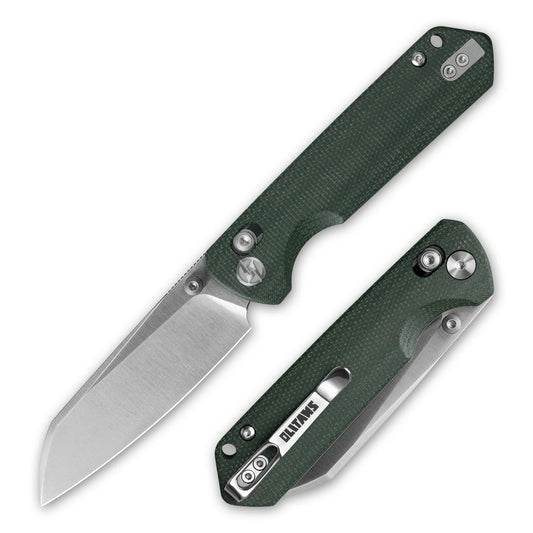Olitans King Penguin G062-GW - 3.35" 14C28N Satin Blade, Green Micarta Handle