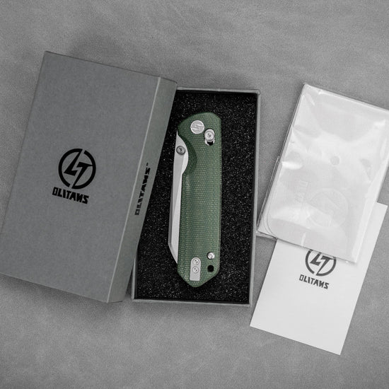 Olitans King Penguin G062-GW - 3.35" 14C28N Satin Blade, Green Micarta Handle