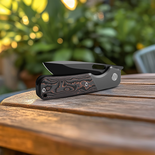 Miguron Ameight Flix II - 3.5" M390 DLC Satin Blade, Copper Carbon Fibre Titanium Handle