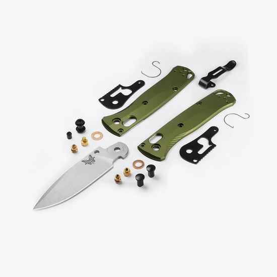 Benchmade Mini Bugout 533SL-10 - 2.82" S90V Crushed Silver Cerakote Blade, Woodland Green Aluminium Handles