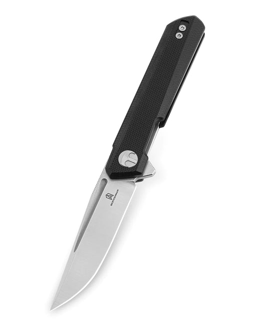 Bestechman Mini Dundee BMK03A - 2.92" D2 Satin Stonewash Blade, Black G10, Flipper