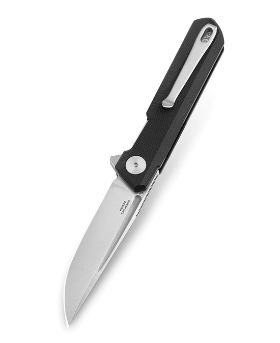 Bestechman Mini Dundee BMK03A - 2.92" D2 Satin Stonewash Blade, Black G10, Flipper