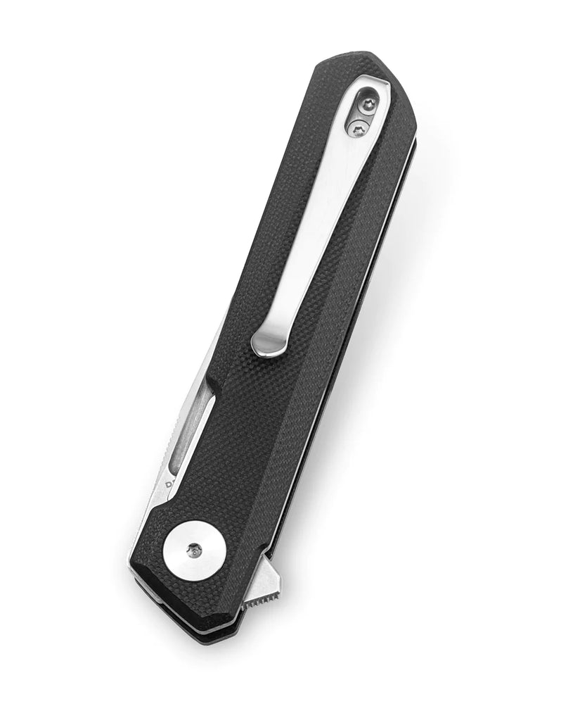 Bestechman Mini Dundee BMK03A - 2.92" D2 Satin Stonewash Blade, Black G10, Flipper