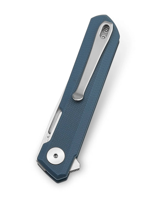 Bestechman Mini Dundee BMK03D - 2.92" D2 Satin Stonewash Blade, Blue Grey G10