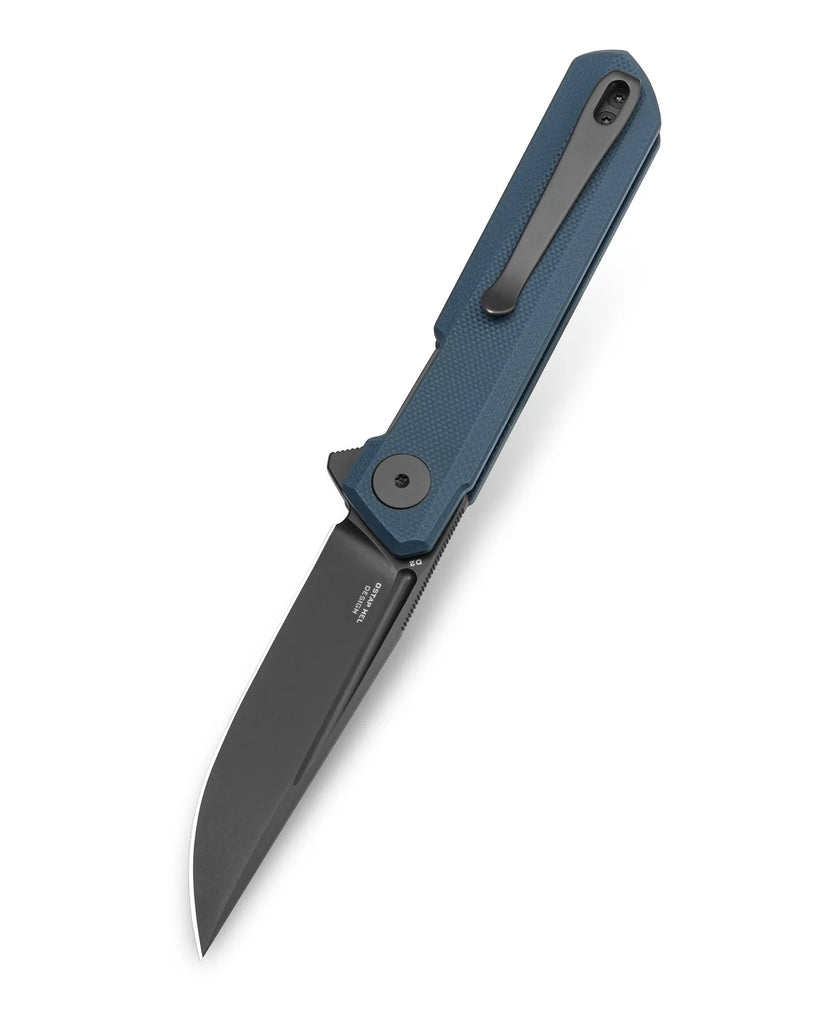 Bestechman Mini Dundee BMK03F - 2.92" D2 Grey DLC Blade, Blue Grey G10, Flipper