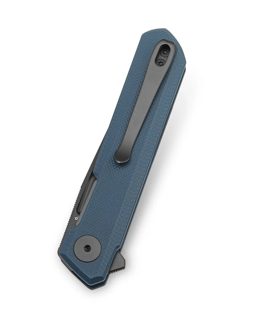 Bestechman Mini Dundee BMK03F - 2.92" D2 Grey DLC Blade, Blue Grey G10, Flipper