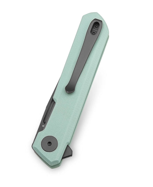 Bestechman Mini Dundee BMK03G - 2.92" D2 Grey DLC Blade, Ice Cream Blue G10, Flipper