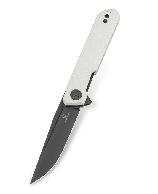 Bestechman Mini Dundee BMK03H - 2.92" D2 Grey DLC Blade, White G10, Flipper