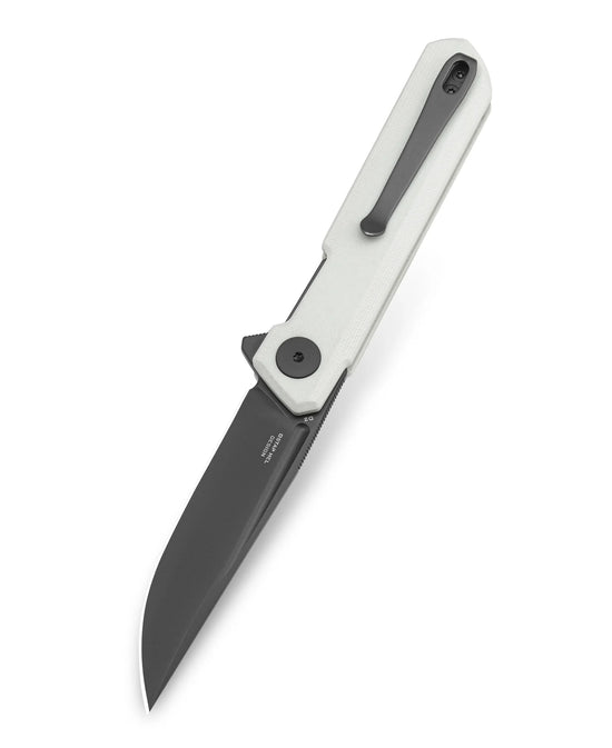 Bestechman Mini Dundee BMK03H - 2.92" D2 Grey DLC Blade, White G10, Flipper