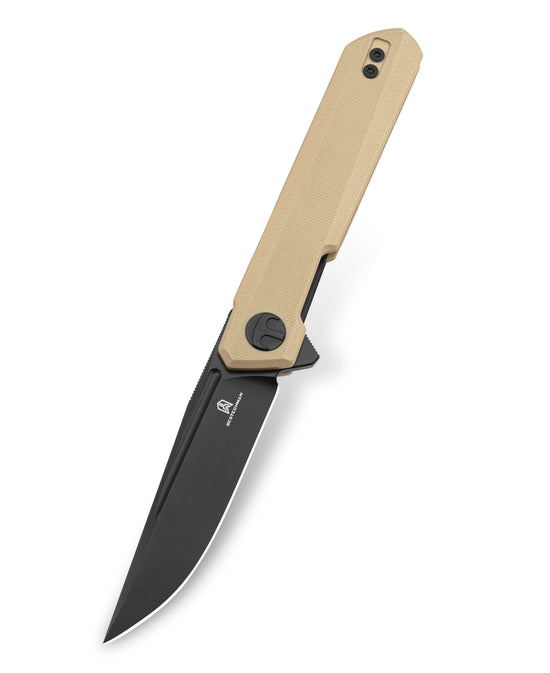 Bestechman Mini Dundee BMK03I - 2.92" D2 Black PVD Blade, Khaki G10