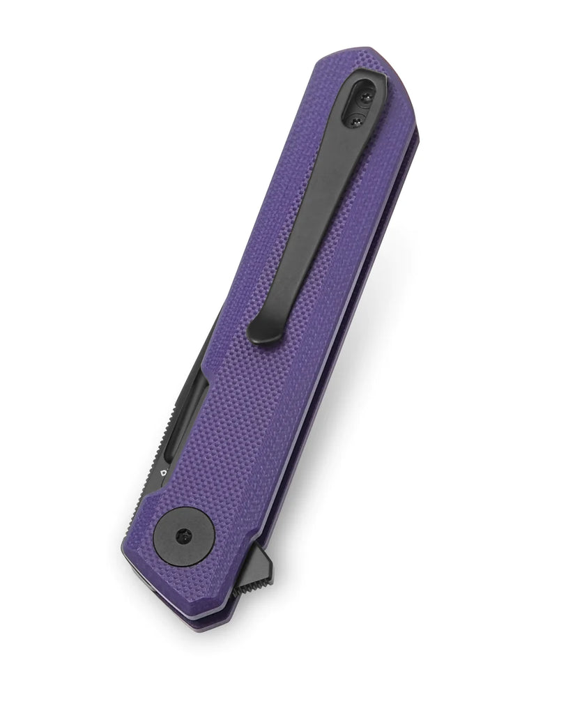 Bestechman Mini Dundee BMK03J - 2.92" D2 Black DLC Blade, Purple G10, Flipper