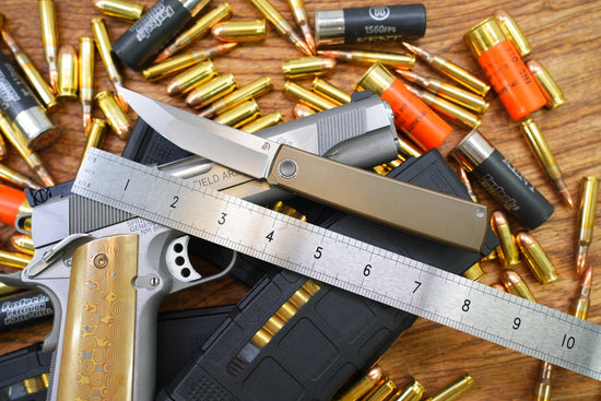 North Mountain Blade Kaiken Bronze - 3.5" M390 Tanto Blade, Titanium Handle