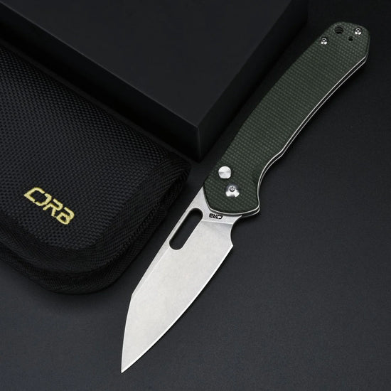 CJRB Pyrite Wharncliffe Green Micarta - 3.11" AR-RPM9 Stonewash Wharncliffe Blade, Green Micarta Handles - J1925AMGN