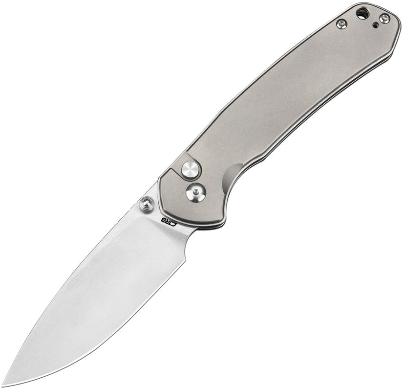 CJRB Large Pyrite Titanium - 3.7" AR-RPM9 Stonewash Drop Point Blade, Titanium Handles - J1925LTI