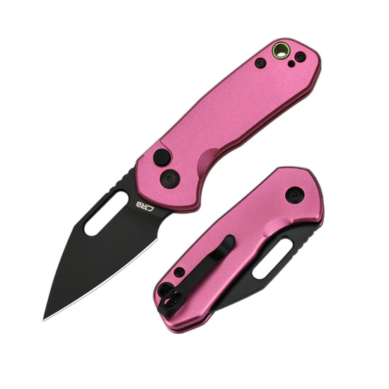 CJRB Mini Pyrite Wharncliffe Black - 2.17" AR-RPM9 Black PVD Wharncliffe Blade, Pink Aluminium Handles - J1933BPK
