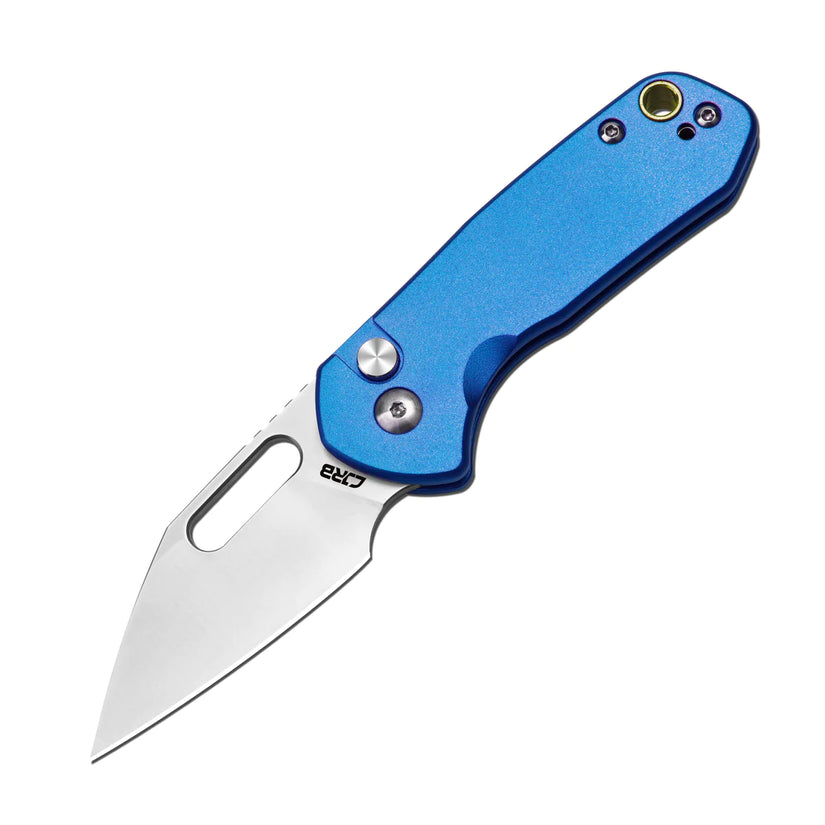 CJRB Mini Pyrite Wharncliffe - 2.17" AR-RPM9 Sandblasted Wharncliffe Blade, Blue Aluminium Handles - J1933BU
